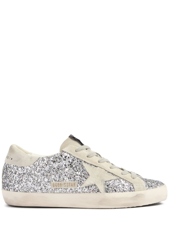 Golden Goose: Sneakers Super-Star con glitter 20mm - Silver/Ice - women_0 | Luisa Via Roma