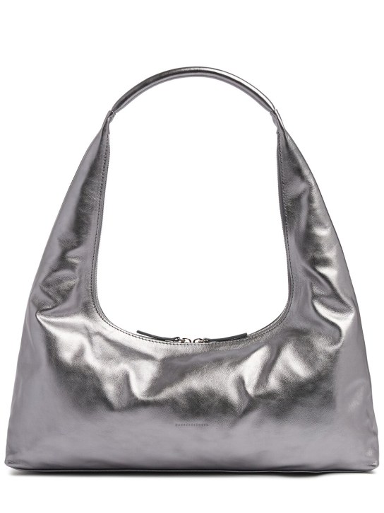 Marge Sherwood: Large Hobo plain leather shoulder bag - Metallic Grey - women_0 | Luisa Via Roma