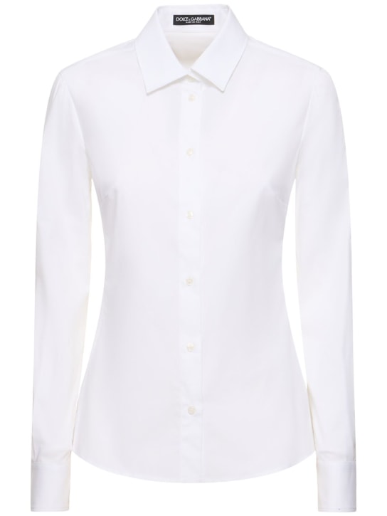 Dolce&Gabbana: Camicia in popeline di cotone stretch - Bianco - women_0 | Luisa Via Roma