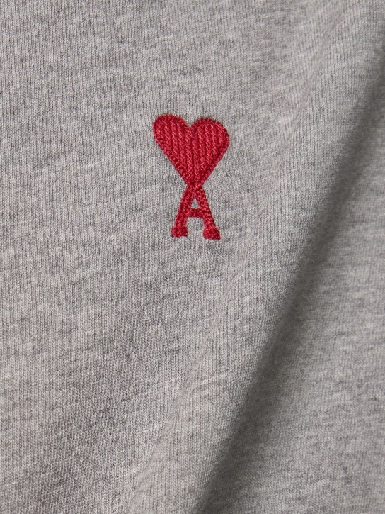 AMI Paris: T-shirt in cotone con logo - Grigio Melange - men_1 | Luisa Via Roma