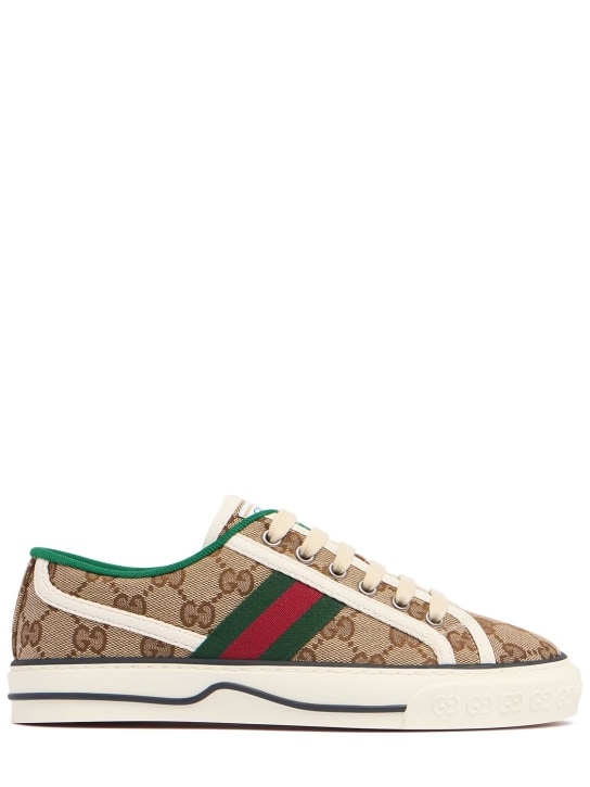 Gucci: 10毫米Gucci Tennis 1977帆布运动鞋 - 棕色/绿色 - women_0 | Luisa Via Roma
