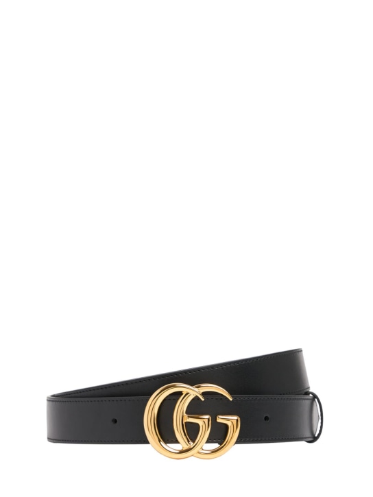 Gucci: 3cm GG leather belt - Black - men_0 | Luisa Via Roma