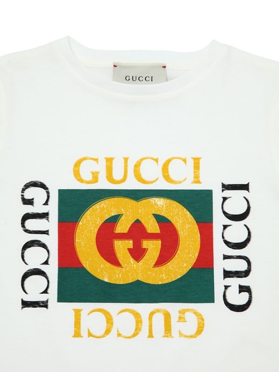 Gucci: T-shirt in jersey di cotone con stampa logo - Bianco - kids-girls_1 | Luisa Via Roma