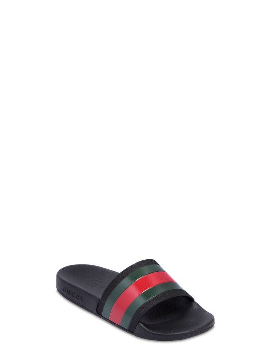 Gucci: Web print rubber slide sandals - Black - kids-girls_1 | Luisa Via Roma