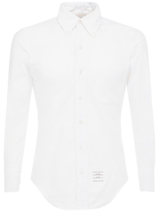 Thom Browne: Grosgrain cotton oxford shirt - White - men_0 | Luisa Via Roma