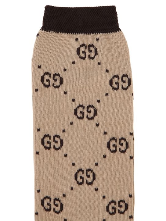 Gucci: Logo intarsia cotton blend knit socks - Beige/Brown - kids-boys_1 | Luisa Via Roma