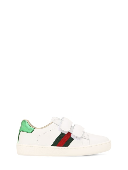 Gucci: Sneakers Ace in pelle con strap e dettagli Web - Bianco - kids-girls_0 | Luisa Via Roma