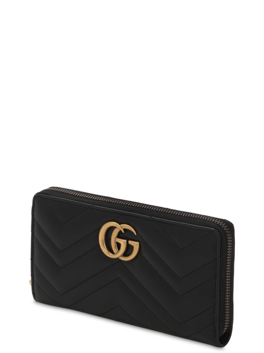 Gucci: GG Marmont绗缝皮革钱包 - 黑色 - women_1 | Luisa Via Roma