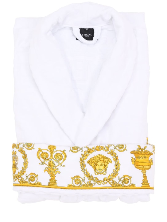 Versace: Accappatoio Barocco & Robe in cotone - Bianco/Oro - ecraft_0 | Luisa Via Roma