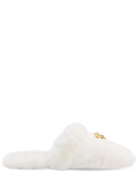 Versace: Medusa faux fur slippers - White - ecraft_1 | Luisa Via Roma