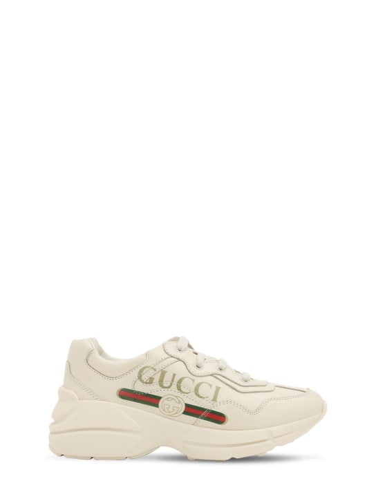 Gucci: Sneakers in pelle con logo - Avorio - kids-girls_0 | Luisa Via Roma