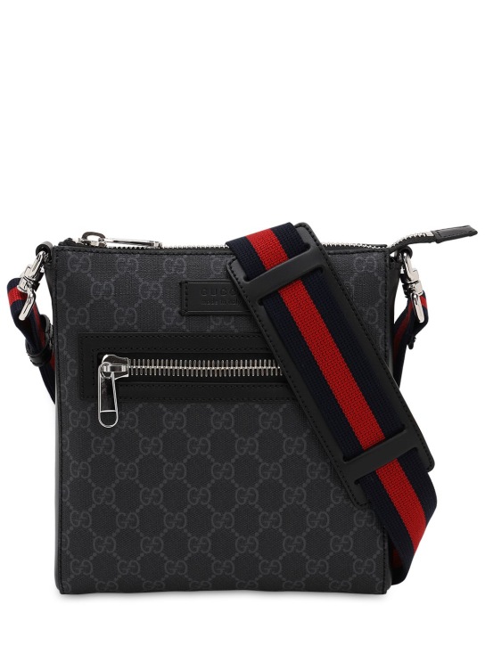 Gucci: GG Supreme coated canvas messenger bag - Black - men_0 | Luisa Via Roma