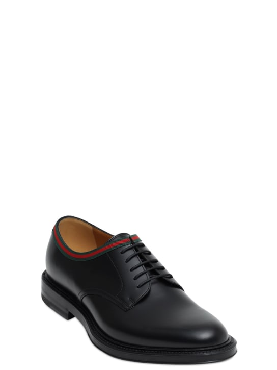 Gucci: 15mm leather lace-up derby shoes - Black - men_1 | Luisa Via Roma