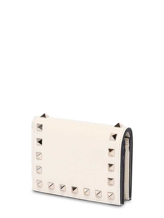 Valentino Garavani: Rockstud leather compact wallet - Light Ivory - women_1 | Luisa Via Roma