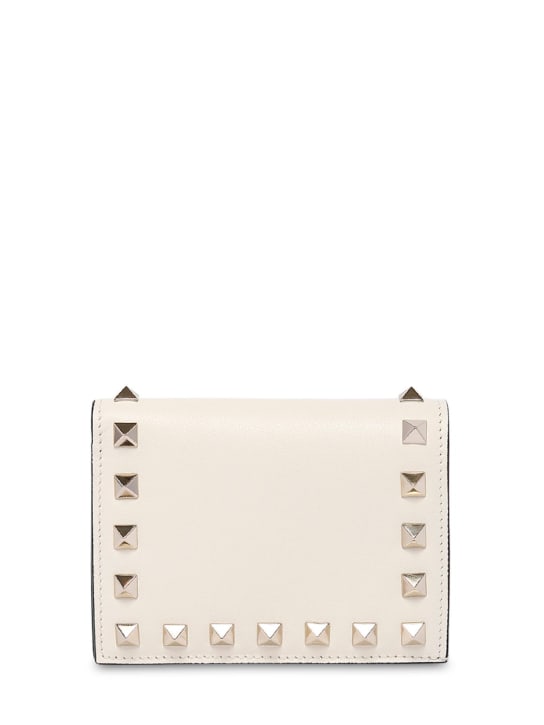 Valentino Garavani: Rockstud leather compact wallet - Light Ivory - women_0 | Luisa Via Roma