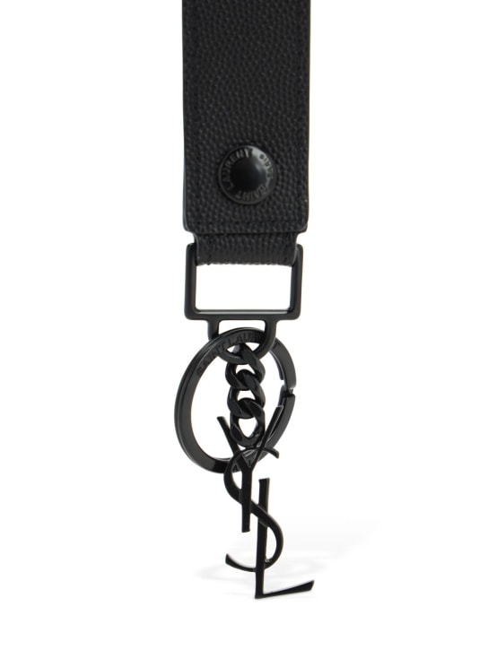 Saint Laurent: Monogram leather key holder - Black - men_1 | Luisa Via Roma