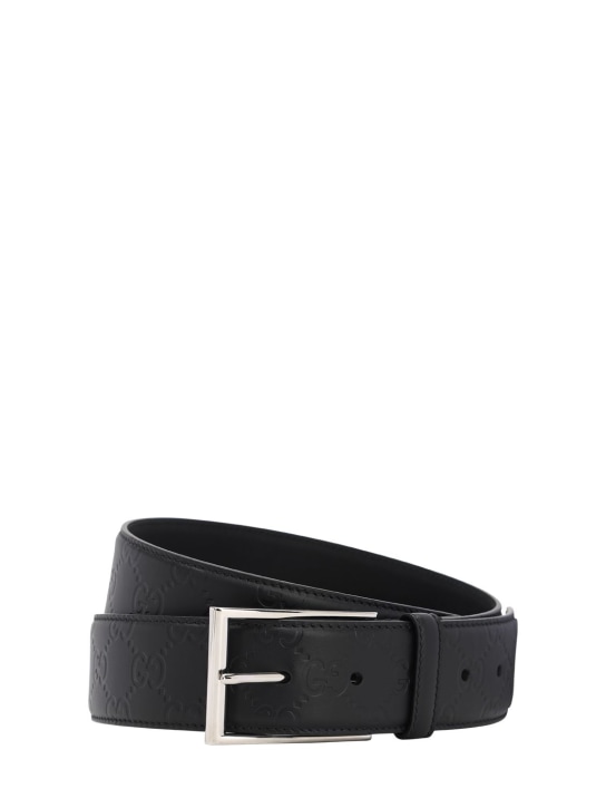 Gucci: 4cm GG embossed leather belt - Black - men_0 | Luisa Via Roma