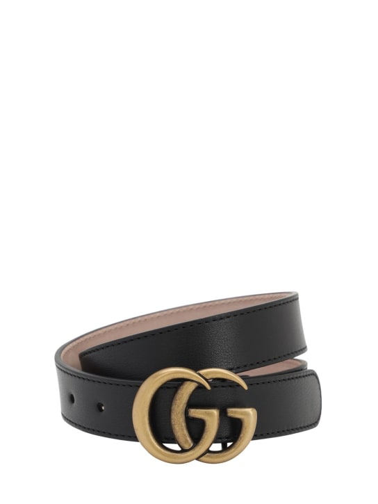 Gucci: Cinturón de piel con logo 2.5cm - Negro - kids-girls_0 | Luisa Via Roma