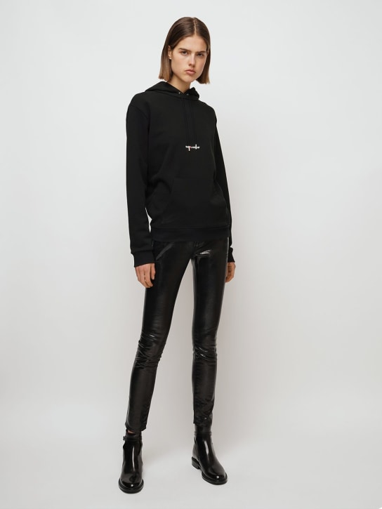 Saint Laurent: Logo embroidery cotton jersey hoodie - Black - women_1 | Luisa Via Roma