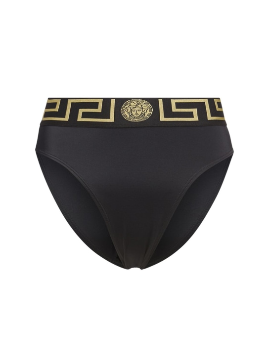 Versace: Triangle bikini bottoms w/ Greek motif - Black - women_0 | Luisa Via Roma