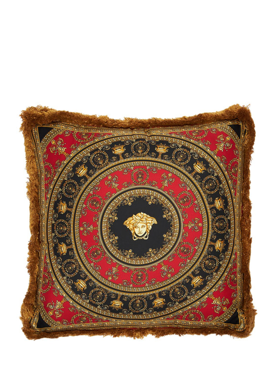 Versace: Crete De Fleur silk cushion - Red/Gold - ecraft_0 | Luisa Via Roma