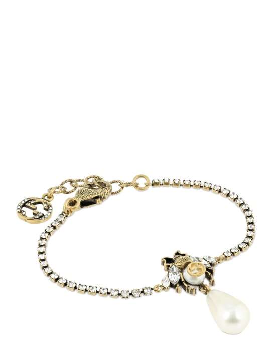 Gucci: Bee motif crystal embellished bracelet - Gold/Crystal - women_1 | Luisa Via Roma