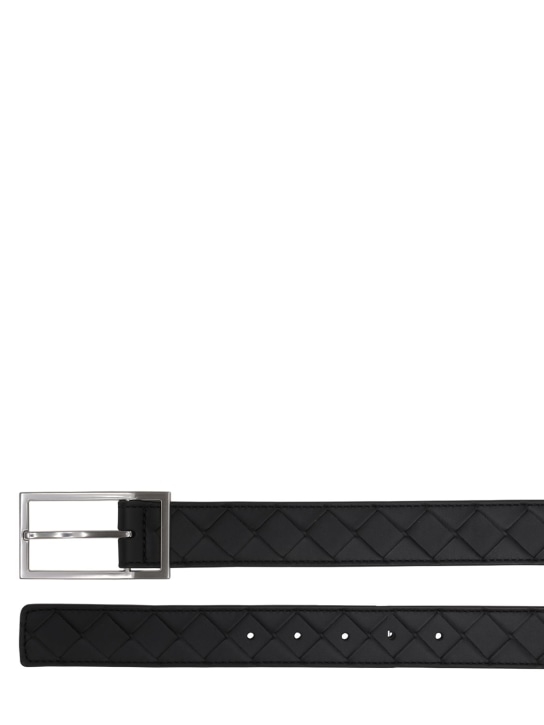 Bottega Veneta: 3cm Intrecciato leather belt - Black/Silver - men_1 | Luisa Via Roma