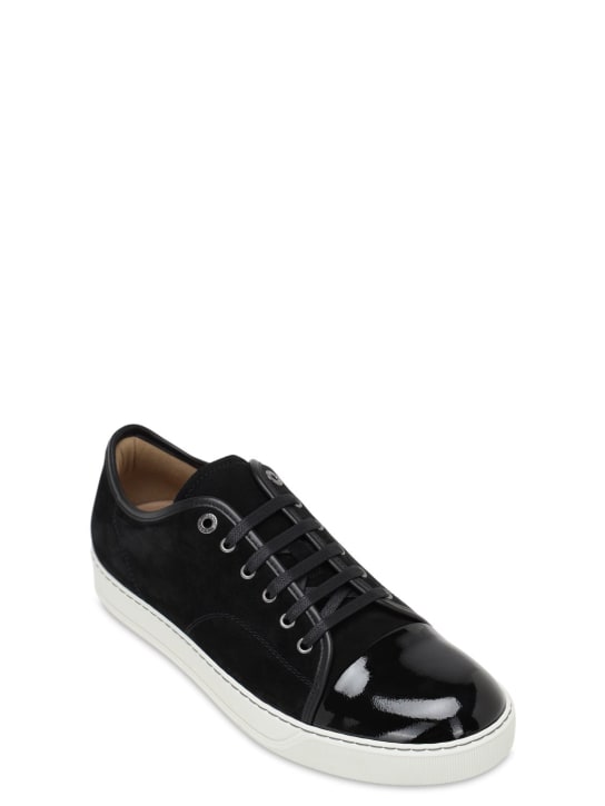 Lanvin: Suede & leather low top sneakers - men_1 | Luisa Via Roma