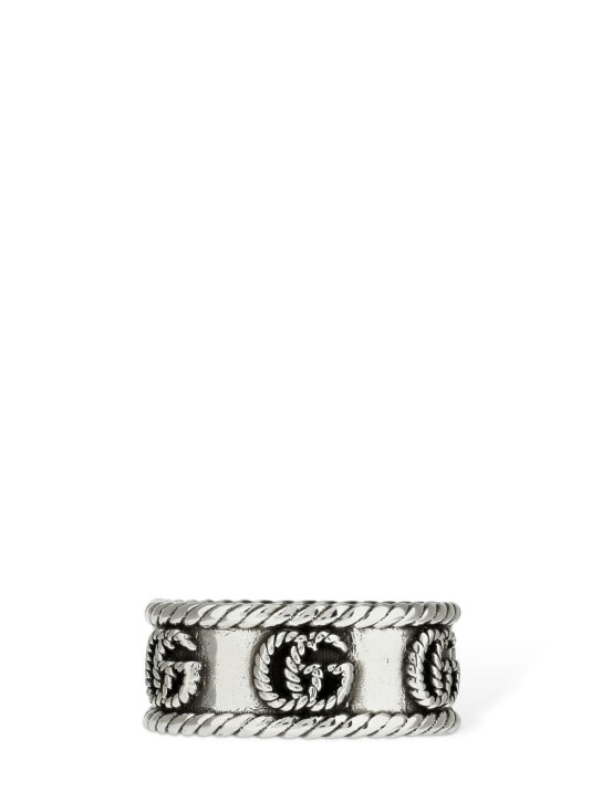 Gucci: 9毫米GG braided Marmont厚圈戒指 - 银色 - women_1 | Luisa Via Roma