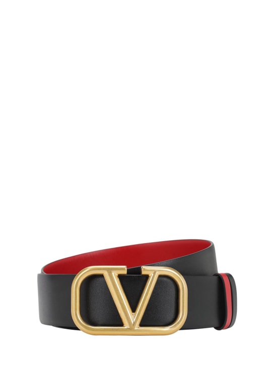 Valentino Garavani: Cinturón reversible de piel con logo V 4cm - Negro/Rojo - women_0 | Luisa Via Roma