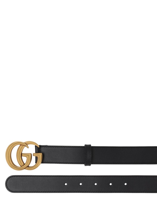 Gucci: 3cm GG buckle leather belt - Black - men_1 | Luisa Via Roma
