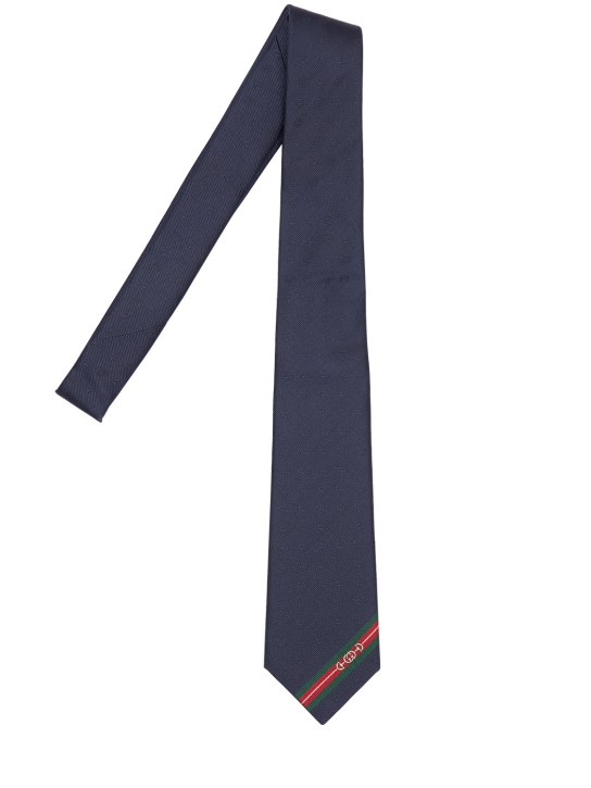 Gucci: Corbata de seda con logo 7cm - Azul - men_0 | Luisa Via Roma