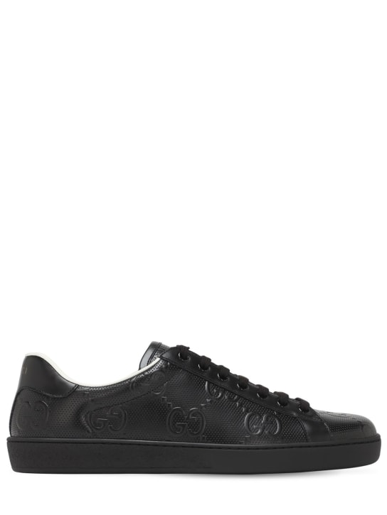 Gucci: New Ace GG embossed leather sneakers - Black - men_0 | Luisa Via Roma