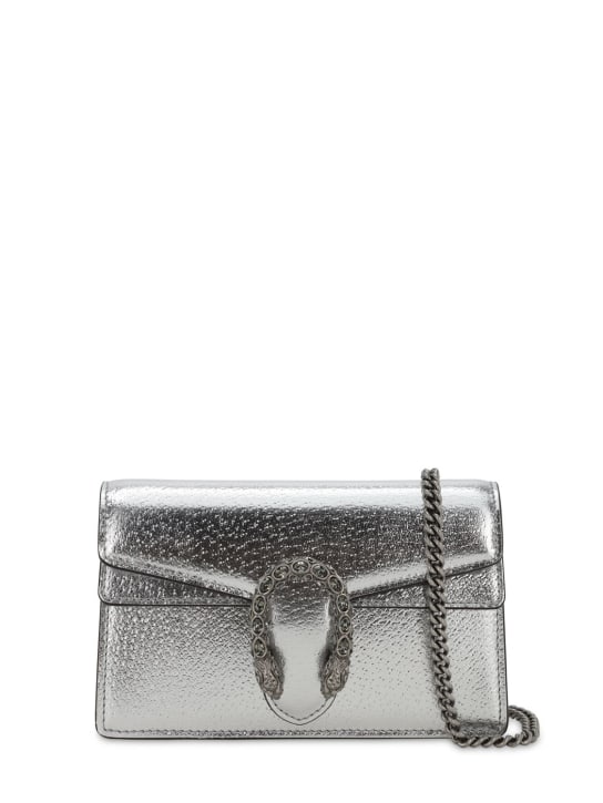 Gucci: Super mini Dionysus leather shoulder bag - Silver - women_0 | Luisa Via Roma