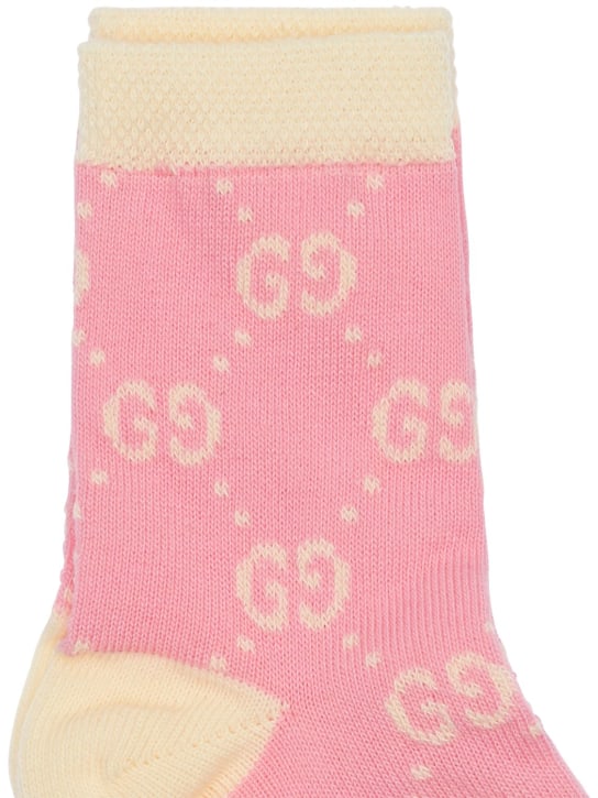 Gucci: Logo intarsia cotton blend knit socks - Pink/Ivory - kids-girls_1 | Luisa Via Roma
