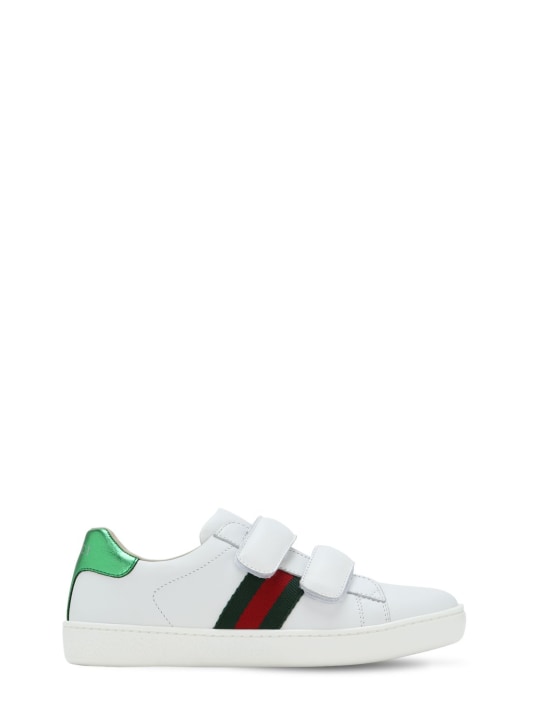 Gucci: New Ace leather strap sneakers - White - kids-boys_0 | Luisa Via Roma