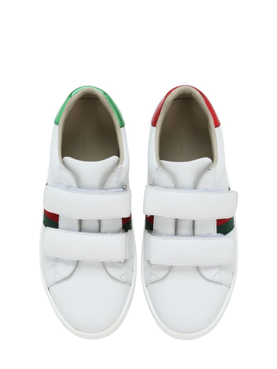 Gucci: New Ace leather strap sneakers - White - kids-boys_1 | Luisa Via Roma