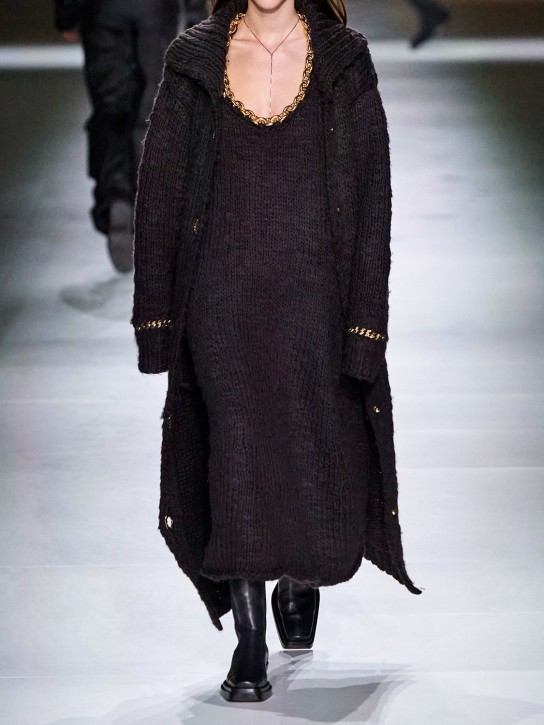 Bottega Veneta: Wool knit sleeveless midi dress w/chain - Dark Brown - women_1 | Luisa Via Roma