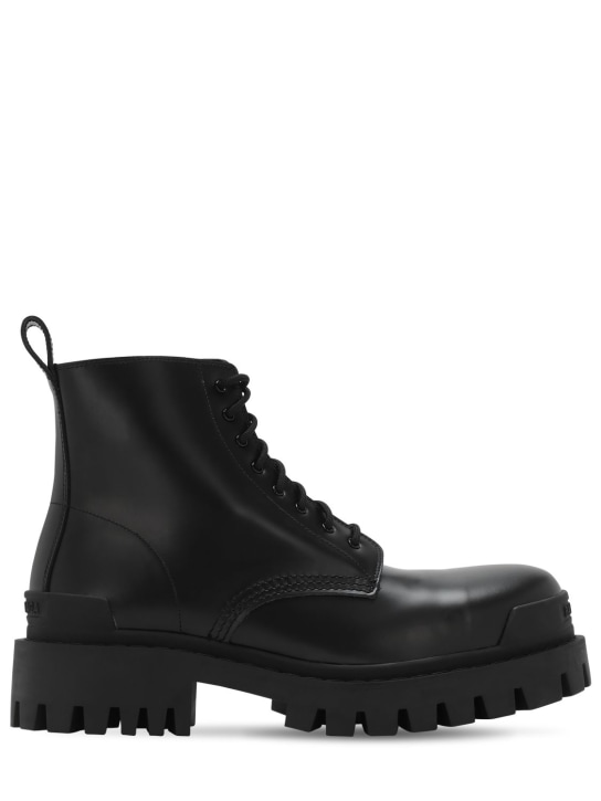 Balenciaga: Strike Bootie leather lace-up boots - Black - men_0 | Luisa Via Roma