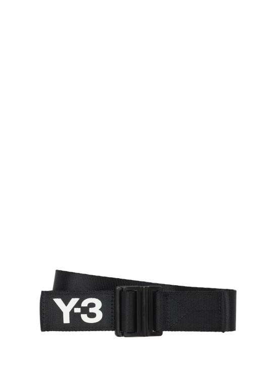 Y-3: Ceinture web à logo - Noir - women_0 | Luisa Via Roma