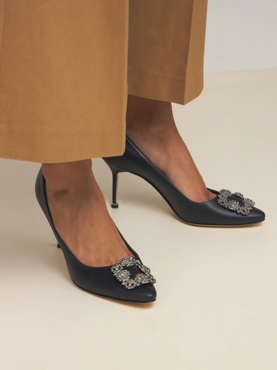 Manolo Blahnik: Zapatos de tacón de piel 70mm - Azul Marino - women_1 | Luisa Via Roma