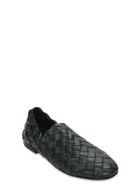 Bottega Veneta: Intrecciato leather loafers - Bottle Green - men_1 | Luisa Via Roma