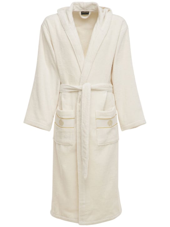 Roberto Cavalli: Gold New hooded cotton bathrobe - Ivory - ecraft_0 | Luisa Via Roma