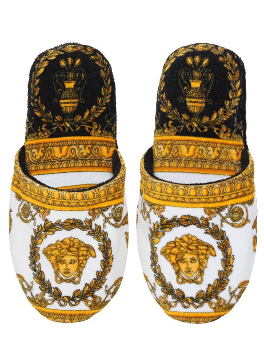 Versace: Zapatilas de casa de algodón - Negro/Dorado - women_0 | Luisa Via Roma