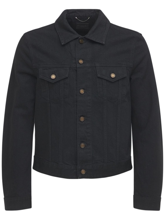 Saint Laurent: Fitted cotton denim jacket - Black - men_0 | Luisa Via Roma