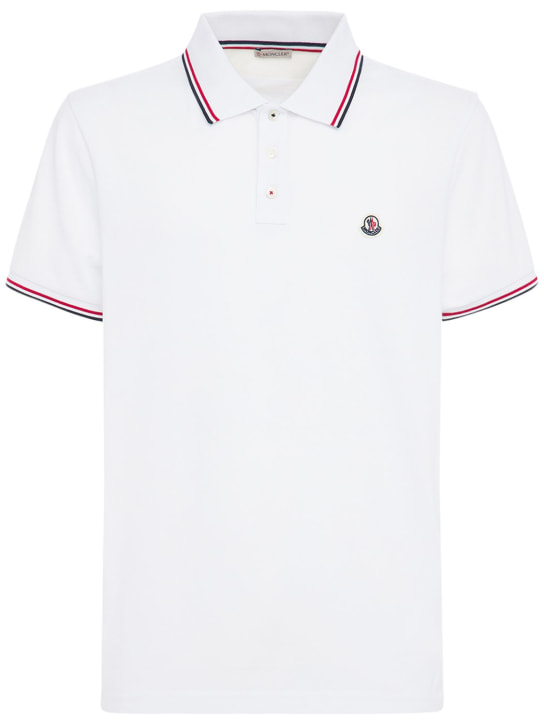 Moncler: Cotton piquet polo shirt - White - men_0 | Luisa Via Roma