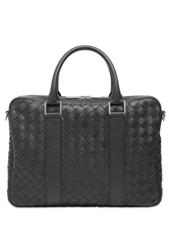 Bottega Veneta: Small intrecciato leather briefcase - Black - men_0 | Luisa Via Roma