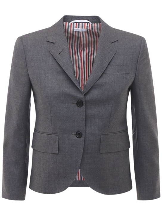 Thom Browne: Cropped wool twill jacket - Grey - women_0 | Luisa Via Roma