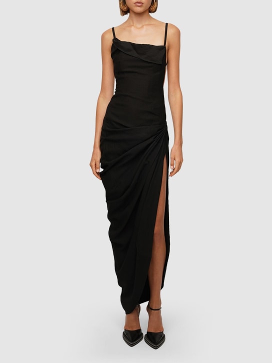 Jacquemus: La robe Saudade long viscose blend dress - Black - women_1 | Luisa Via Roma