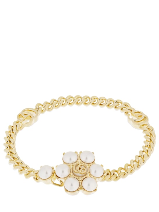 Gucci: Bracciale GG Marmont con perle d'imitazione - Oro/Bianco - women_0 | Luisa Via Roma